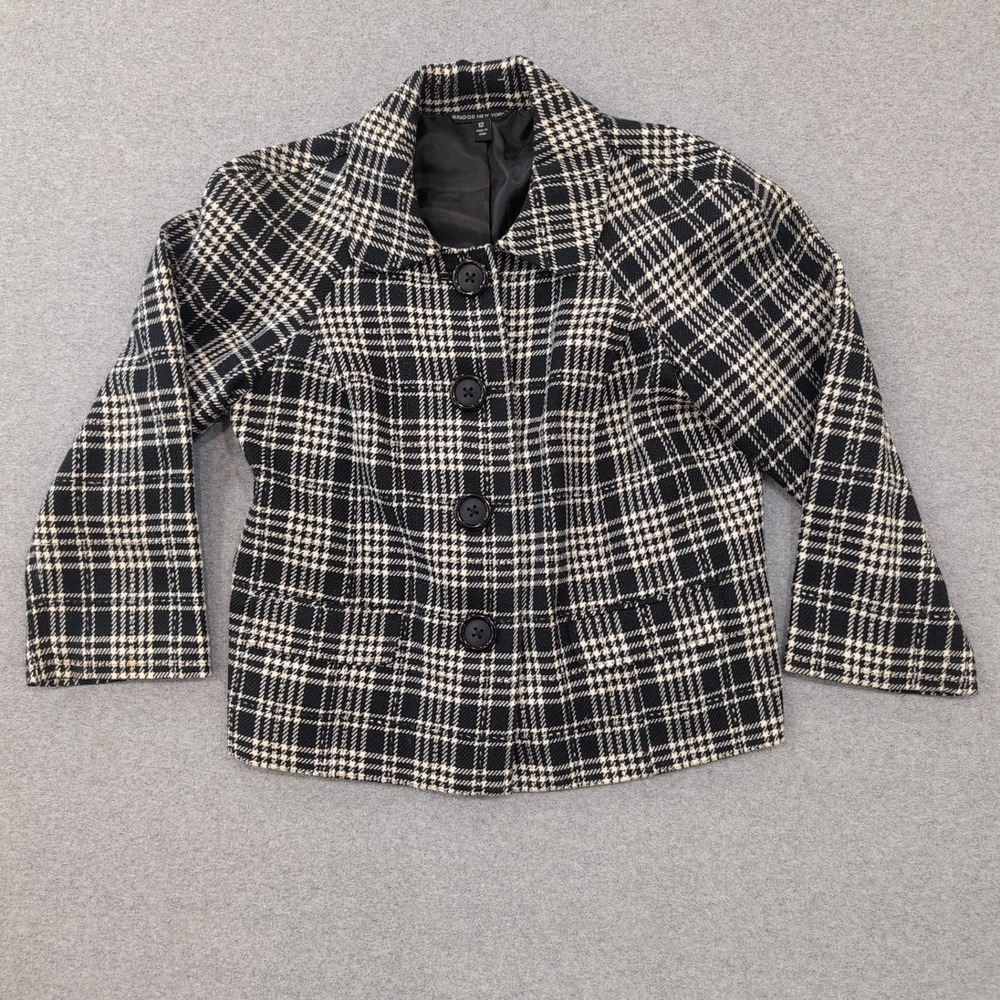 Briggs New York Houndstooth Blazer Jacket Black White Career Work Sz 12 - Picture 1 of 6